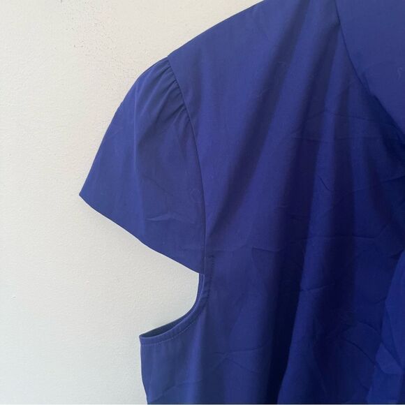 Theory Navy Cap Sleeve Bow Neckline Button Down Blouse - Picture 5 of 10